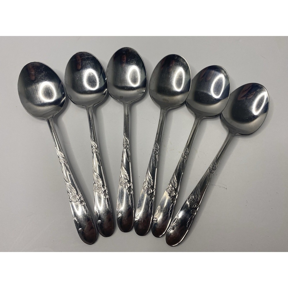 N.S. Co. National Stainless Japan Hibiscus Pattern Teaspoons Replacements Lot 6